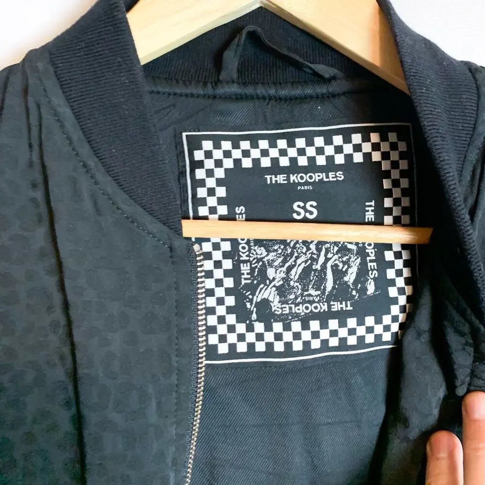 THE KOOPLES Crab Leopard Print Bomber Jacket In Black Sz. M - Picture 4 of 6